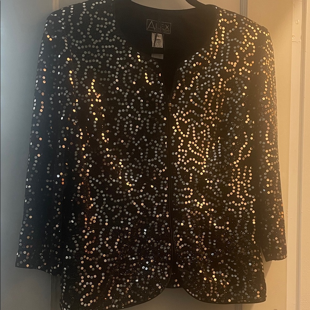 Alex Evenings Black Sequin Open-Front Jacket